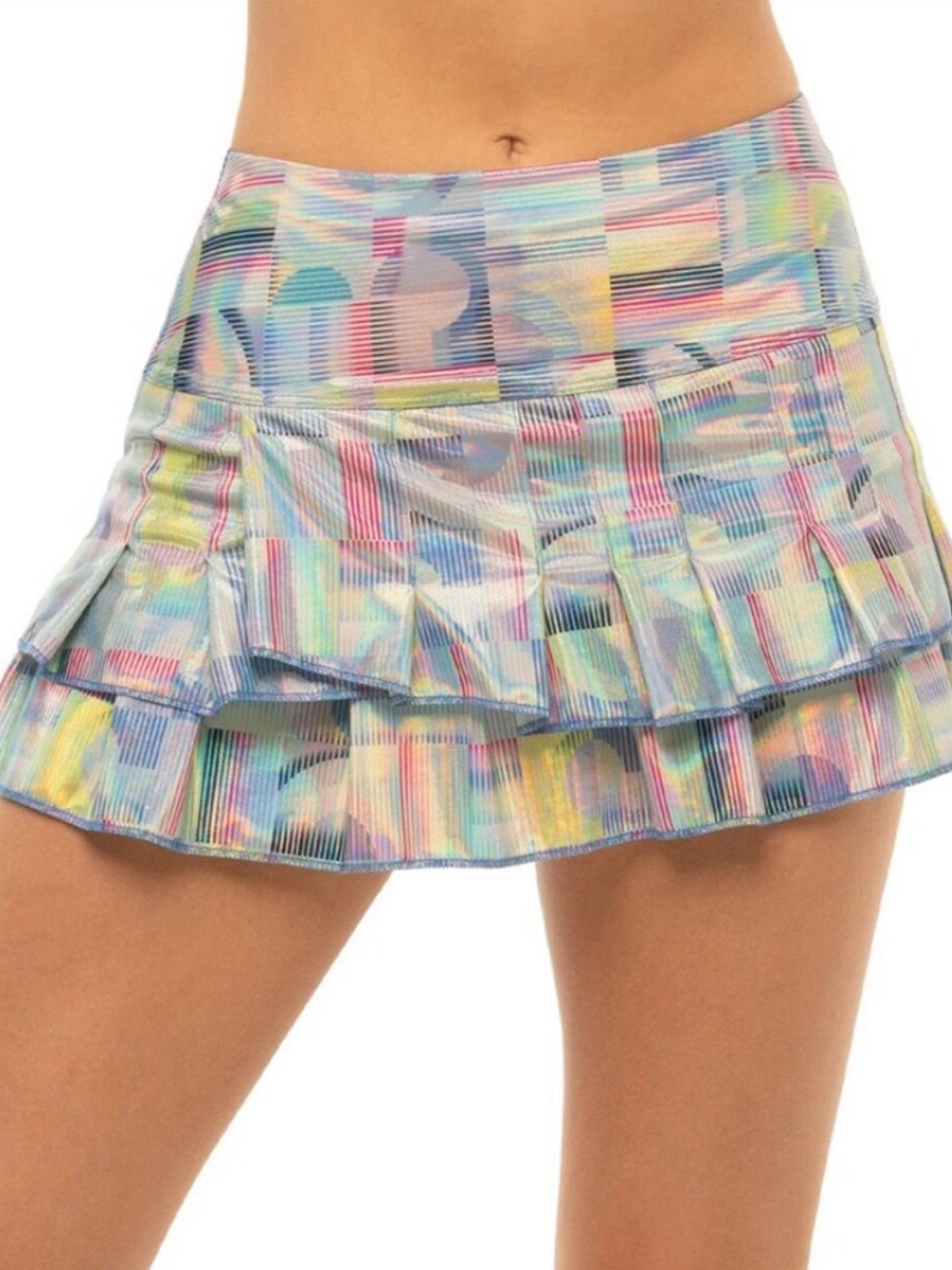 Lucky in Love Count Me In Tiered Shimmer Pastel Stripe Ruffle Tennis Skort Small